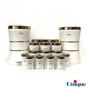 سرویس 18 پارچه آشپزخانه یونیک سفید با درب طلایی UN-4694