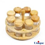 ظرف ادویه چوبی چرخشی یونیک UN-6117 گرد 8 تایی