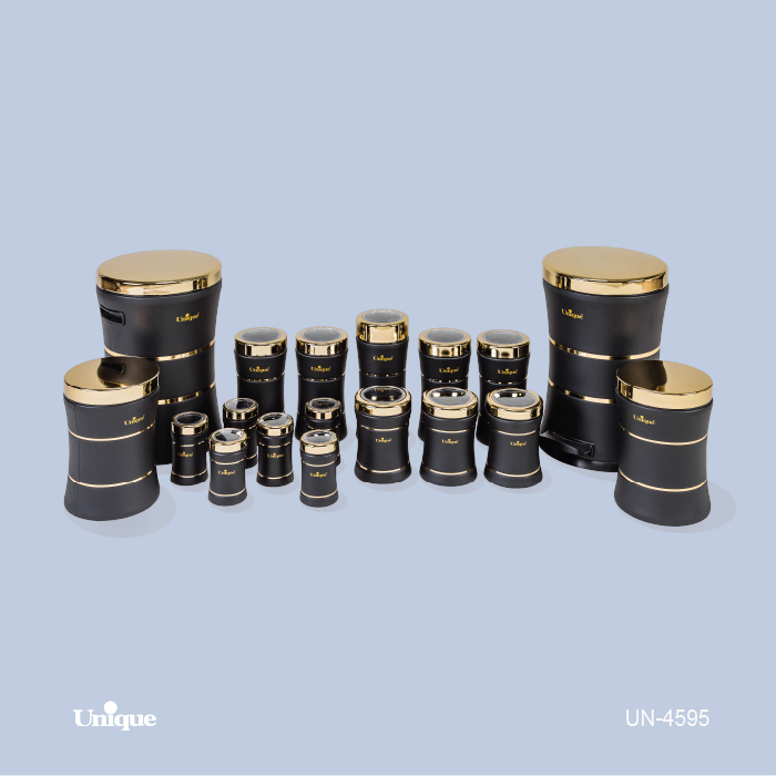 سرویس 18 پارچه یونیک مدل کمر باریک مشکی استیل درب طلا کد4595