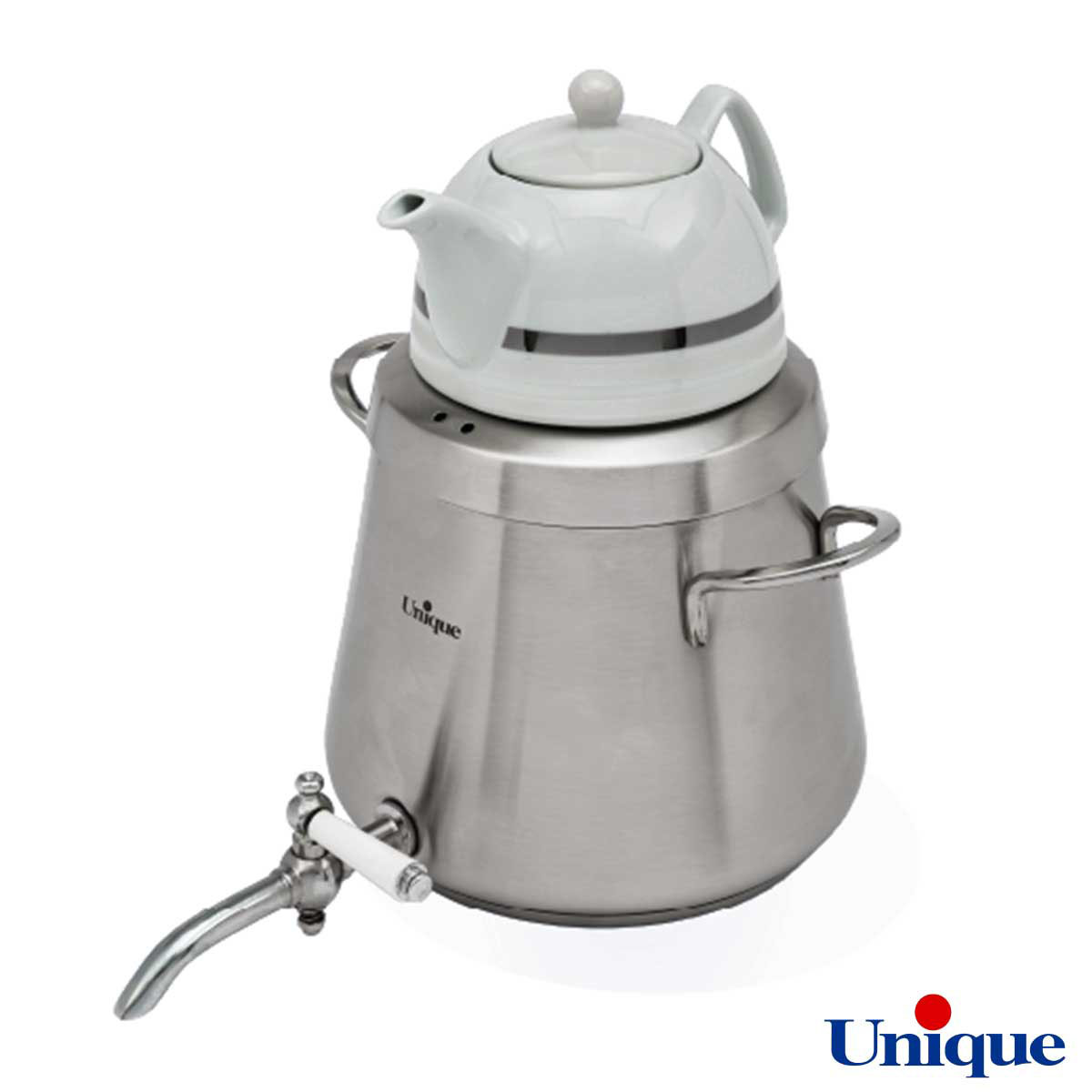 کتری استیل 4 لیتر با قوری چینی یونیک UN-7203 دسته استیل - Image 2