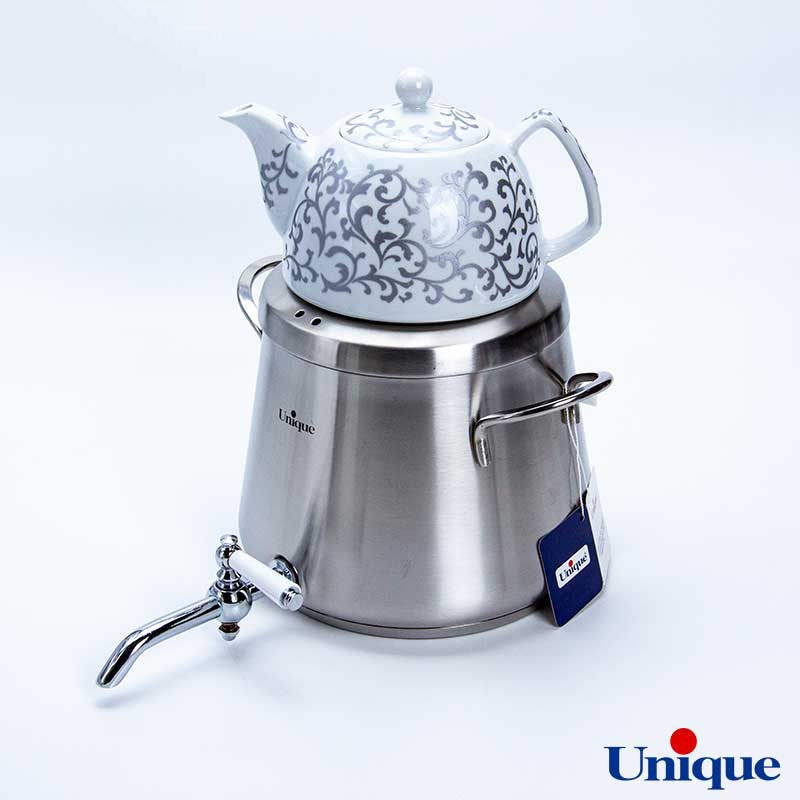 کتری استیل 4 لیتر با قوری چینی یونیک UN-7203 دسته استیل - Image 8