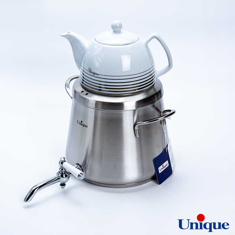 کتری استیل 4 لیتر با قوری چینی یونیک UN-7203 دسته استیل - Image 4