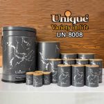 سرویس آشپزخانه یونیک 15 پارچه فانتزی طوسی ماربل درب بامبو UN-8008